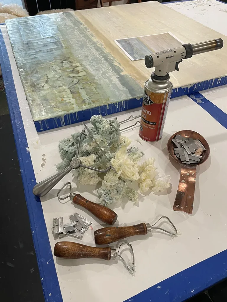 a painting tools on a table